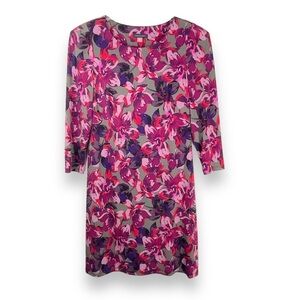 Tommy Hilfiger Dress Floral Purple Grey Pink‎ 3/4 Sleeve Women’s Midi Size 10